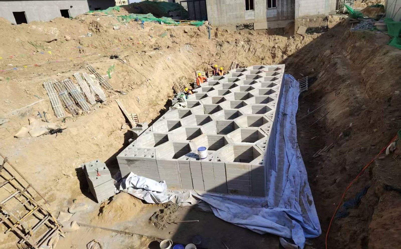 硅砂雨水收集池硅砂模块组装施工照片