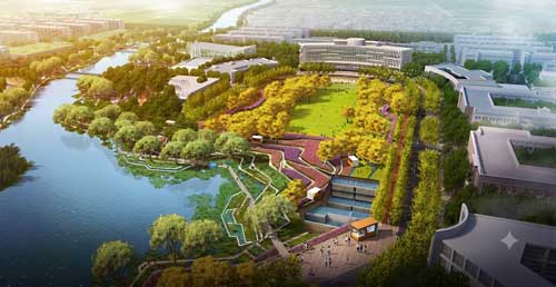 北京大学新校区，将雨水收集系统与校园景观水系进行了完美融合