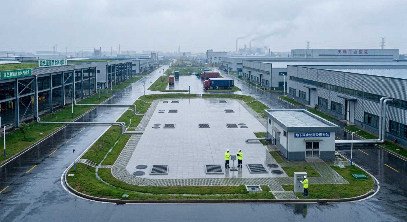工业园区雨水收集,雨水经过净化和多介质过滤后可以达到冷却水的标准进行回用 工业园区雨水收集,雨水经过净化和多介质过滤后可以达到冷却水的标准进行回用
