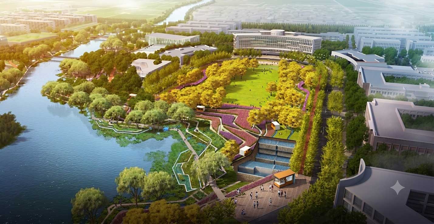 北京大学新校区,将雨水收集系统与校园景观水系进行了完美融合 北京大学新校区,将雨水收集系统与校园景观水系进行了完美融合